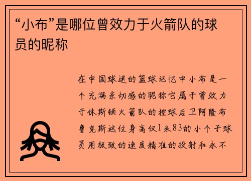 “小布”是哪位曾效力于火箭队的球员的昵称